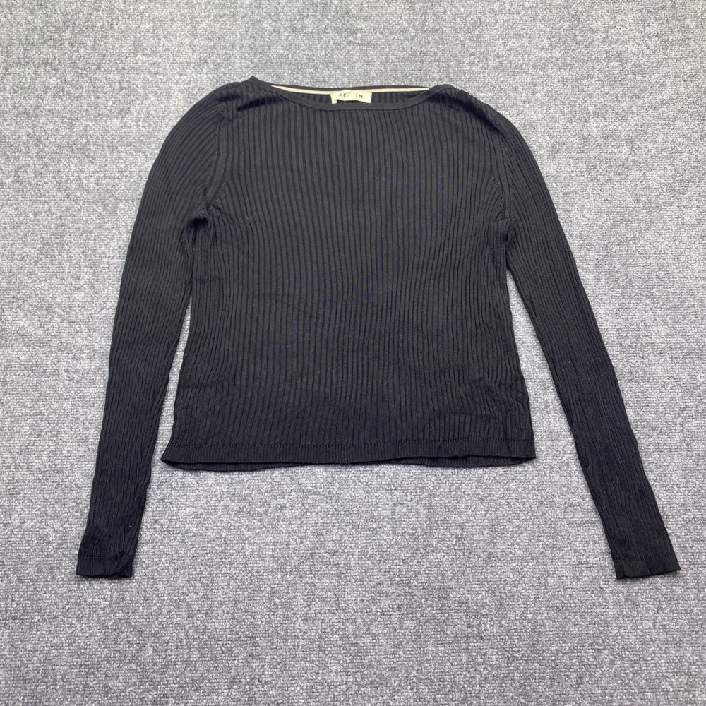 Boden Womens XL Black Ribbed Knit Boat Neck Long Sleeve Top K0779